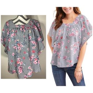 Striped floral flutter sleeve top